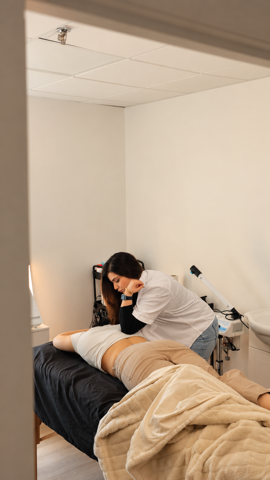 Osteopath performing manual therapy on a patient at Flux Thérapeutique Montreal